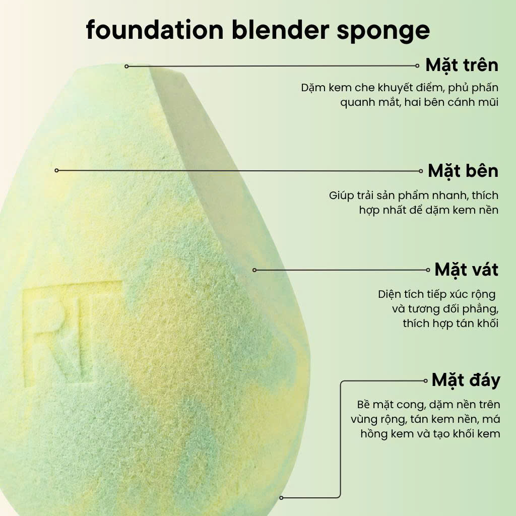 Mút Tán Nền Đa Cạnh Cho Lớp Nền Mịn Tự Nhiên RT Real Techniques Miracle Flat Edge Sponge RT008